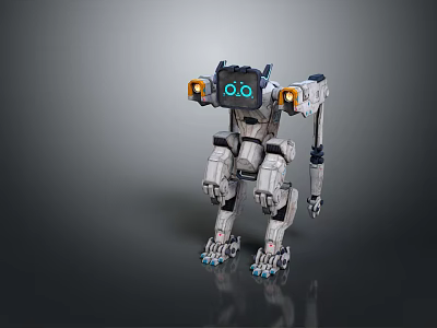 Futuristic Mechanical Robot Featuring Glowing Blue Eyes And Four Legged Structure Design 3d model