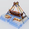 Pirate Ship Amusement Ride With Blue Railings Stairs And Decorative Structure