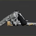 Silver Revolver With Black Grip And Scattered Bullets On Dark Surface 3d model