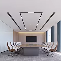 Modern Conference Room With Long Table White Brown Chairs Large Screen And Windows