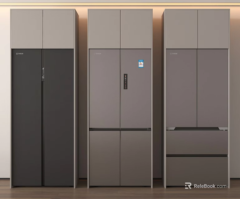 Sleek Modern Refrigerators And Freezers With Different Door Configurations In Gray For Kitchen Appliances 3d model 