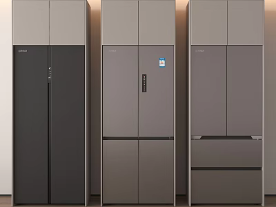 Sleek Modern Refrigerators And Freezers With Different Door Configurations In Gray For Kitchen Appliances 3d model