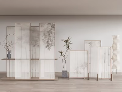 Modern Room Divider Screen Interior Design With Textured Panels And Indoor Plants 3d model