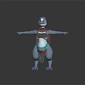 Blue Horned Dragon like Character in Decorative Attire Standing with Outstretched Limbs