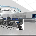 Modern Control Room With Large Monitoring Screens Data Displays And Control Console
