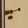 Brass Door Handle With Wooden Knob And Keyhole On Wooden Door