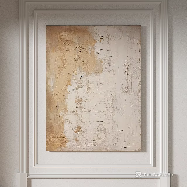 Abstract Painting Textured Beige And White On White Wall Modern Decor 3d model 