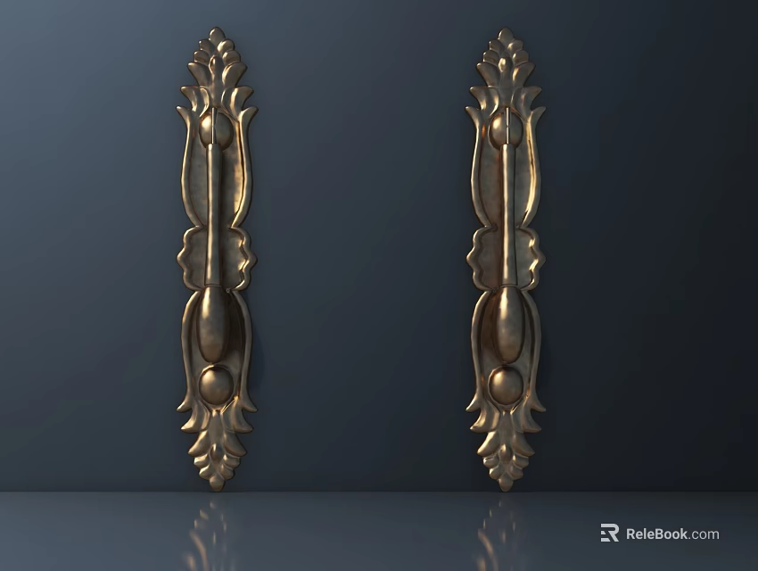 Ornate Golden Carved Design Cabinet Hardware Handles For Home Furniture Use 3d model 