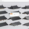 Various Traditional Roof Structures With Black Tiles And Wooden Frames