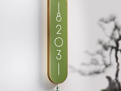 Green Vertical Billboard With Gold Frame Numbers 182031 Hanging Pendant And Decorative Tree 3d model