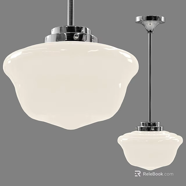 White Glass Pendant Light With Chrome Ceiling Base Classic Design Fixture 3d model