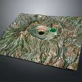 3D Garden Landscape Design With Rolling Hills Central Green Area And Water Body