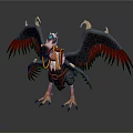 Mythical Bird With Black Red Wings Golden Decorations Blue Eyes White Head And Orange Claws