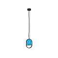 Modern Pendant Light with Blue Textured Glass Shade and Black Arched Frame Design