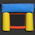 Inflatable Single Chair With Blue Square Top Circular Hole Yellow Pillars And Red Supports