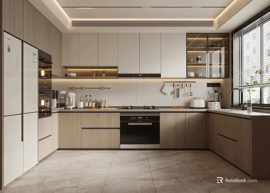Modern Kitchen Interior Design With Sleek Cabinets Countertop And Stainless Steel Appliances 3d model 