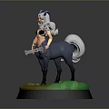 Centaur With White Hair Horns Black Bikini Holding Sword On Green Yellow Base With Stones