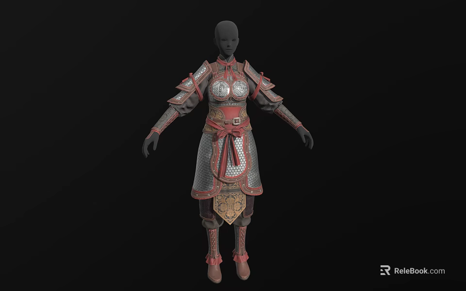 Detailed 3D Model of Medieval Armor as Protective Weapon with Red and Silver Decorations 3d model 