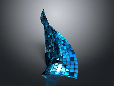 Abstract Blue Geometric Sculpture With Reflective Square Tiles And Modern Design 3d model