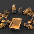 Construction truck combination construction heavy machinery truck excavator roller forklift crane 3d model