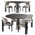 Modern Round Dining Table Set With Light Gray Upholstered Chairs And Black Legs 3d model