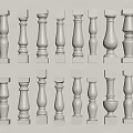 White Decorative Balusters Featuring Various Classic And Modern Design Styles 3d model