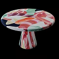 Round Dining Table With Colorful Fluid Art Tabletop And Swirl Pattern Base 3d model
