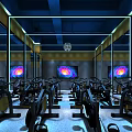 Modern Fitness Studio With Suspension Ropes Colored Exercise Balls Wooden Flooring And City View Windows