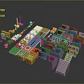 3D Decorative Ornament Set With Geometric Shapes Orange Gray Stairs Platforms And Blocks