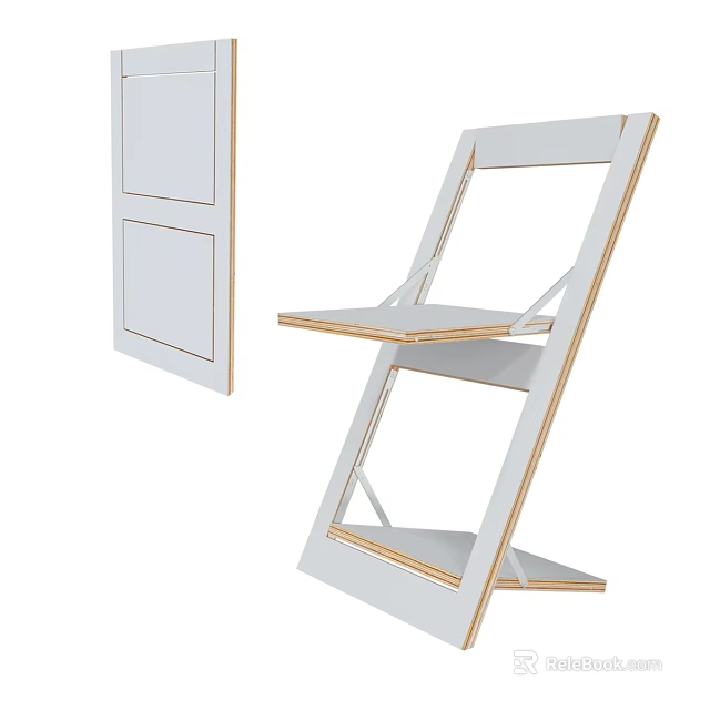 Modern Foldable Leisure Chair With Wooden Frame White Panels And Storage Shelf 3d model 
