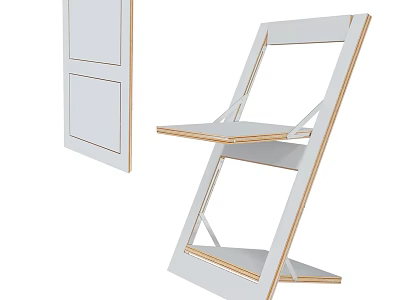 Modern Foldable Leisure Chair With Wooden Frame White Panels And Storage Shelf 3d model