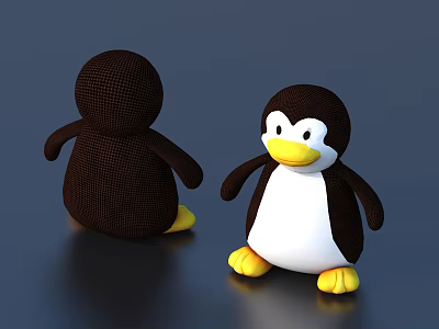 Cute Penguin Shaped Plush Furniture With Brown White And Yellow Design 3d model
