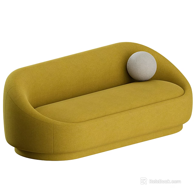 Modern Yellow Curved Multi Seater Sofa With Gray Round Pillow 3d model