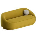 Modern Yellow Curved Multi Seater Sofa With Gray Round Pillow 3d model