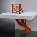 Modern Style White Platform With Orange Spiral Staircase And Railing 3d model