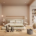 Cozy Kids Bedroom With Beige Headboard Wooden Flooring Stuffed Toys Toy Car and Canopy Tent