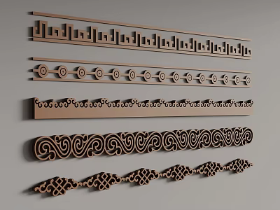 Decorative Wooden Lines With Various Intricate Carved Patterns And Ornate Designs 3d model