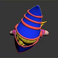 Cartoon Game Character With Blue Red Striped Pointed Hat Blonde Hair Green Eyes Gemstone Decoration