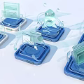 Transparent 3D Icons On Blue Base Display Platforms With Bubbles And Connecting Lines