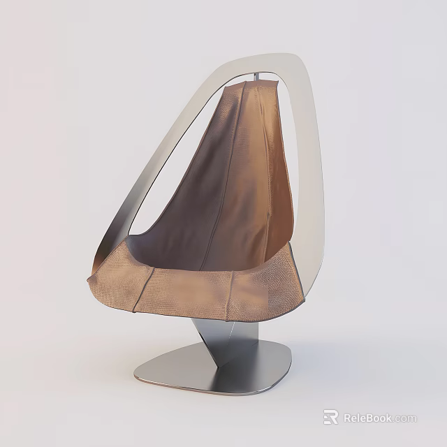 Modern Leisure Chair With Brown Leather Seat And Metal Frame Unique Curved Structure For Comfort 3d model 
