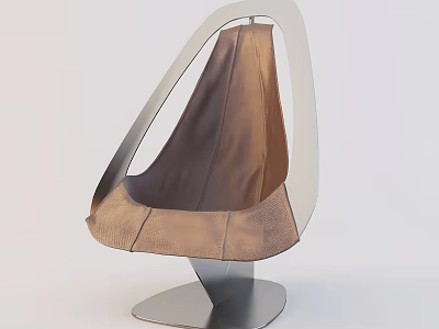 Modern Leisure Chair With Brown Leather Seat And Metal Frame Unique Curved Structure For Comfort 3d model