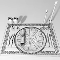 Elegant White Plate Tableware Set with Gold Cutlery Wine Glasses and Green Decorations