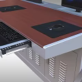 Modern Office Desk With Wooden Top Computer Monitor Keyboard Tray And Metal Frame