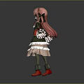 Anime Game Character With Pink Hair Green And Red Outfit White Gloves And Red Boots