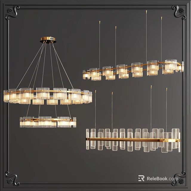 Modern Glass Chandelier With Gold Metal Frame For Contemporary Interior Design 3d model 
