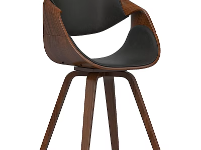 Modern Single Accent Chair With Wooden Frame Black Leather Seat And Curved Backrest 3d model
