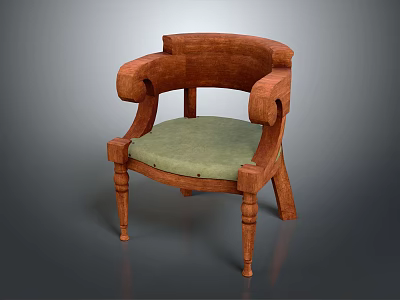 Elegant Wooden Chair With Classic Armrests Green Padded Seat And Decorative Carved Legs 3d model