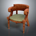 Elegant Wooden Chair With Classic Armrests Green Padded Seat And Decorative Carved Legs