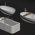 Modern Bathroom Bathtubs With Oval Rectangular Shapes Wooden Shelf And Faucets