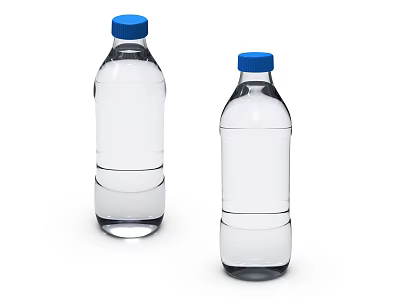 Clear and Refreshing Bottled Water in Two Transparent Plastic Bottles with Blue Caps 3d model